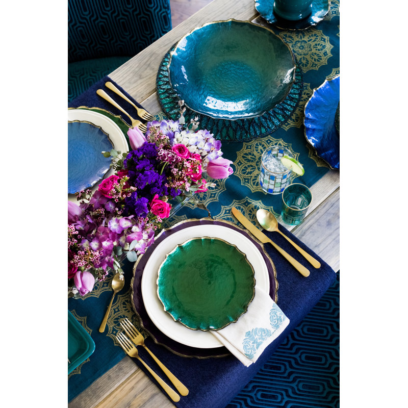 Baroque Glass Scalloped Charger, Aqua