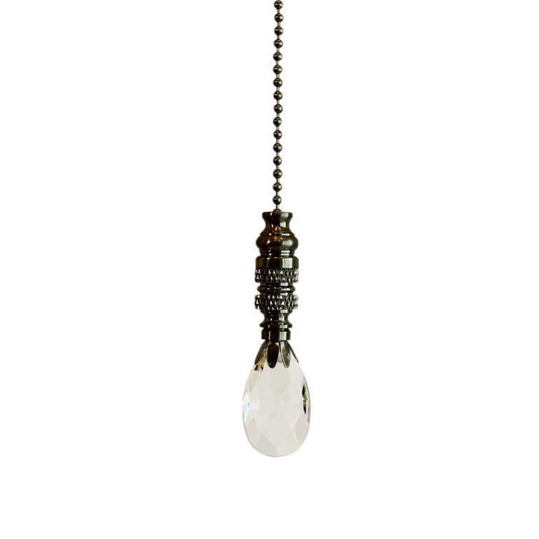 Stephanov Crystal Small Teardrop Ceiling Fan Pull, 2.5"h with 12" Nickel Brass Chain