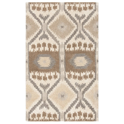 Tapis beige / gris en coton touffeté à la main Kouerga