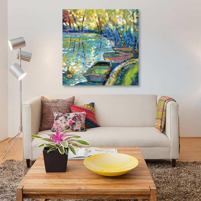 « summer bateau », impression sur toile, H 18 po x l 18 po x P 1,5 po, Pas de tapis, Toile tendue