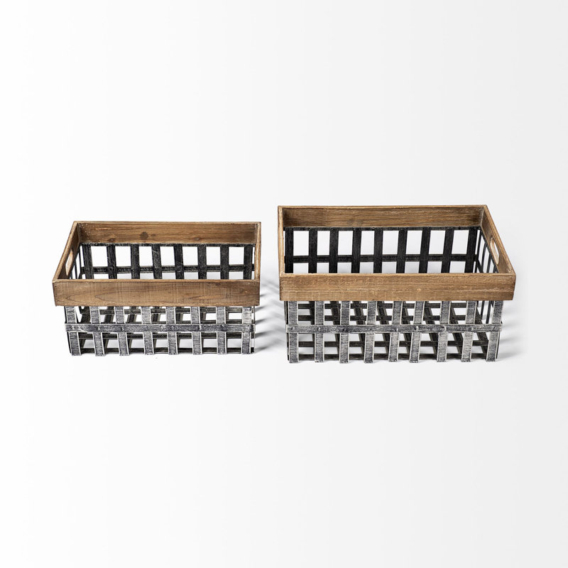 Ensemble de 2 paniers en bois massif