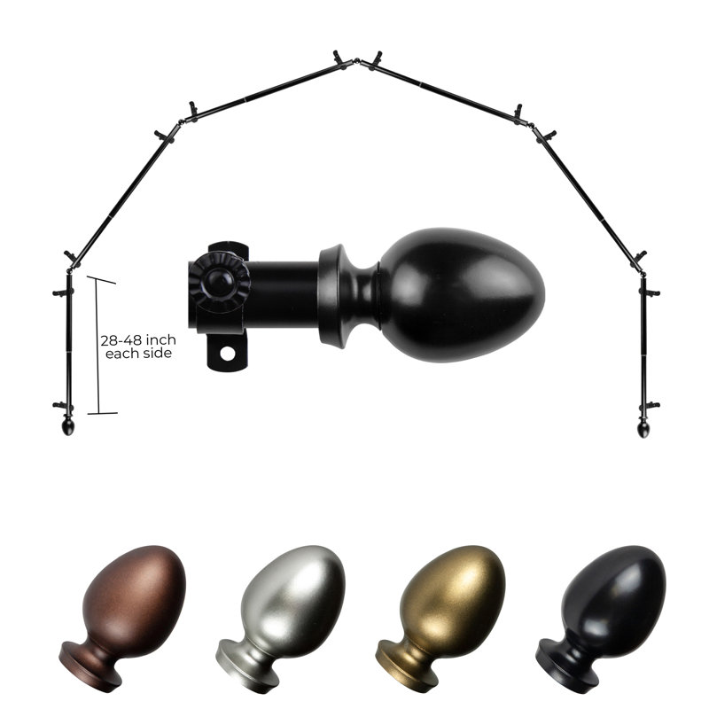 Tringle à rideaux 6 côtés Emeka, Noir, 28 po à 48 po (chaque côté)