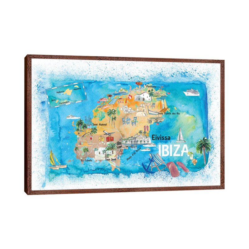 Ibiza Spain Illustrated Map With Landmarks And Highlights by Markus & Martina Bleichner - Painting on Canvas