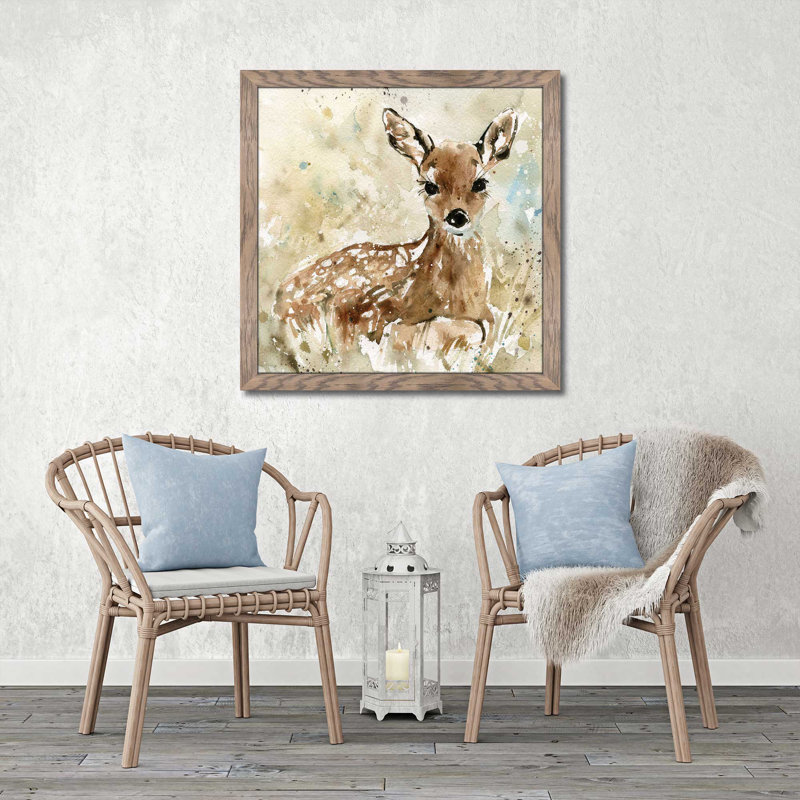 «Fawn in Spring», reproduction de peinture à l'aquarelle encadrée, H 27,5 po x l 27,5 po x P 0,75 po