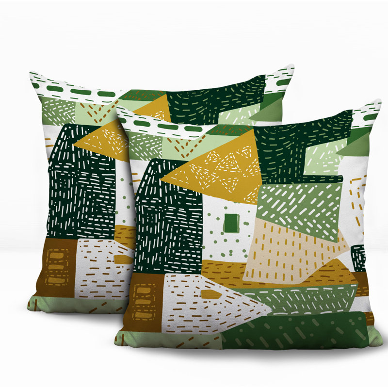 Oreiller réversible intérieur / extérieur Praxies Patches, 18x18, Green