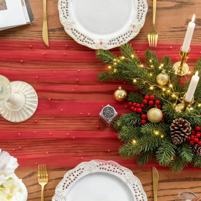 Gauze Pearl Autumn Table Runner 70 x 300 cm | Seasonal Fall Sheer Chiffon Cheesecloth Dining Holiday Birthday Wedding Table Decor for Home Party