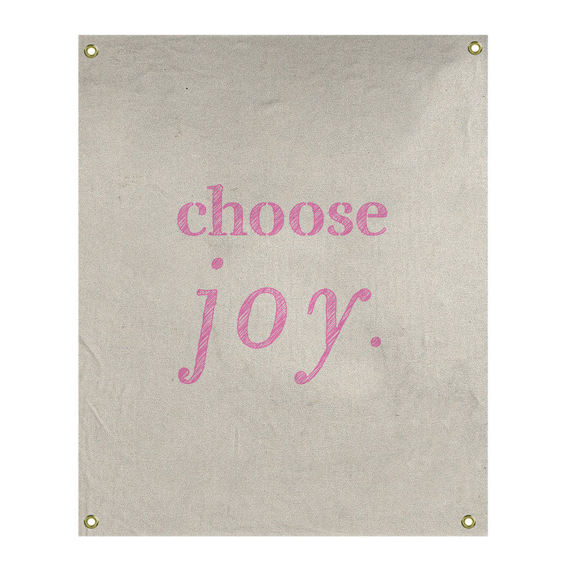 Tapisserie de polyester, choisir la joie citation, H 36 po x l 26 po, Blanc / Rose