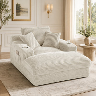 75.9‘’ D Oversized Corduroy Indoor Chaise Lounge with Dual Cup Holders Side Pocke