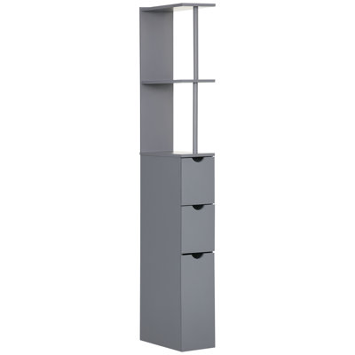 Milzie Tall Bathroom Cabinet Freestanding Slim Narrow Grey