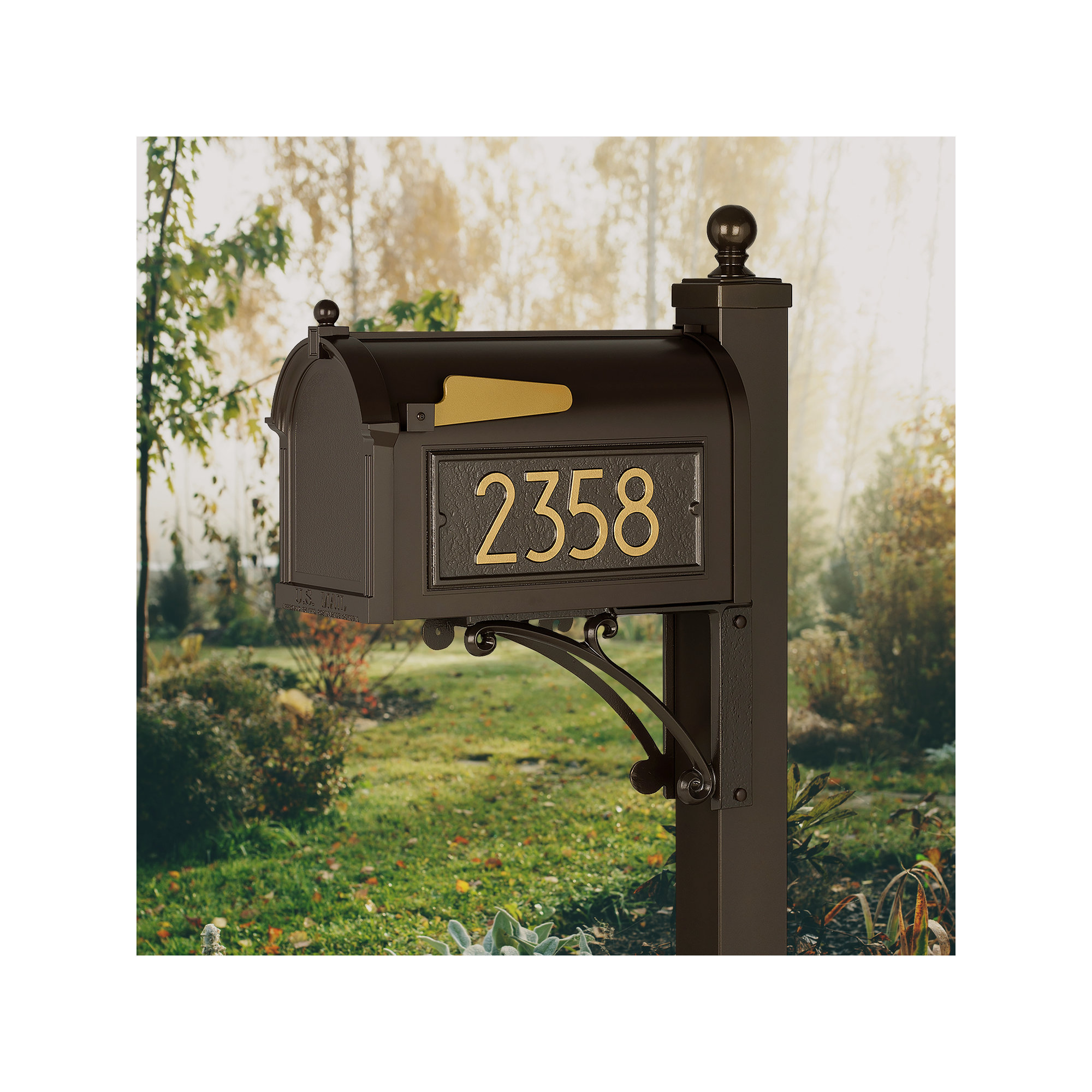 Modern Mailbox, Bronze/Gold, Yes