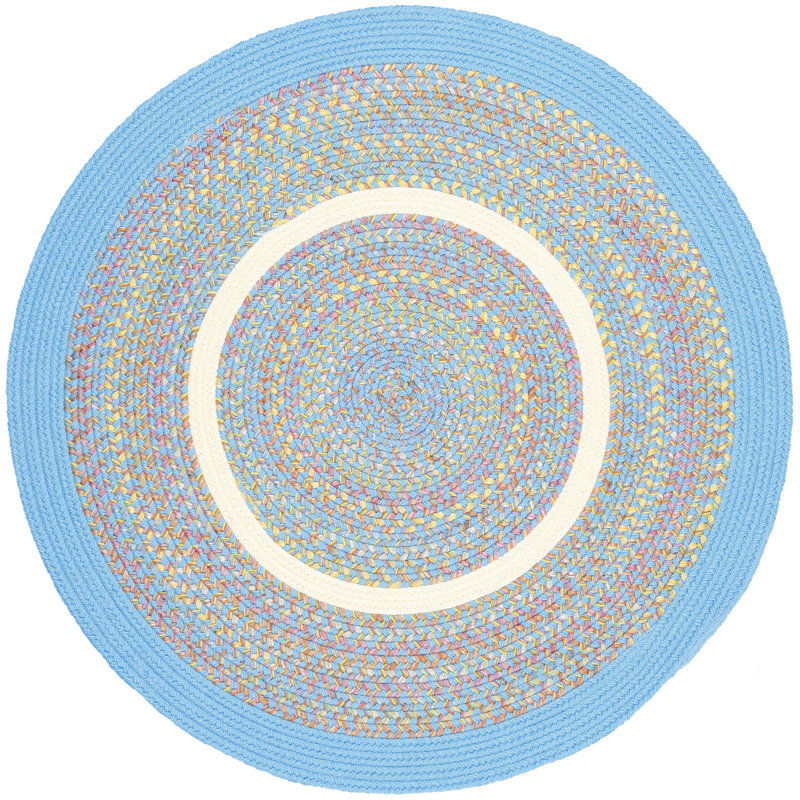 Tapis bleu à motif géométrique tressé à la main Pavel, Rond 8 pi