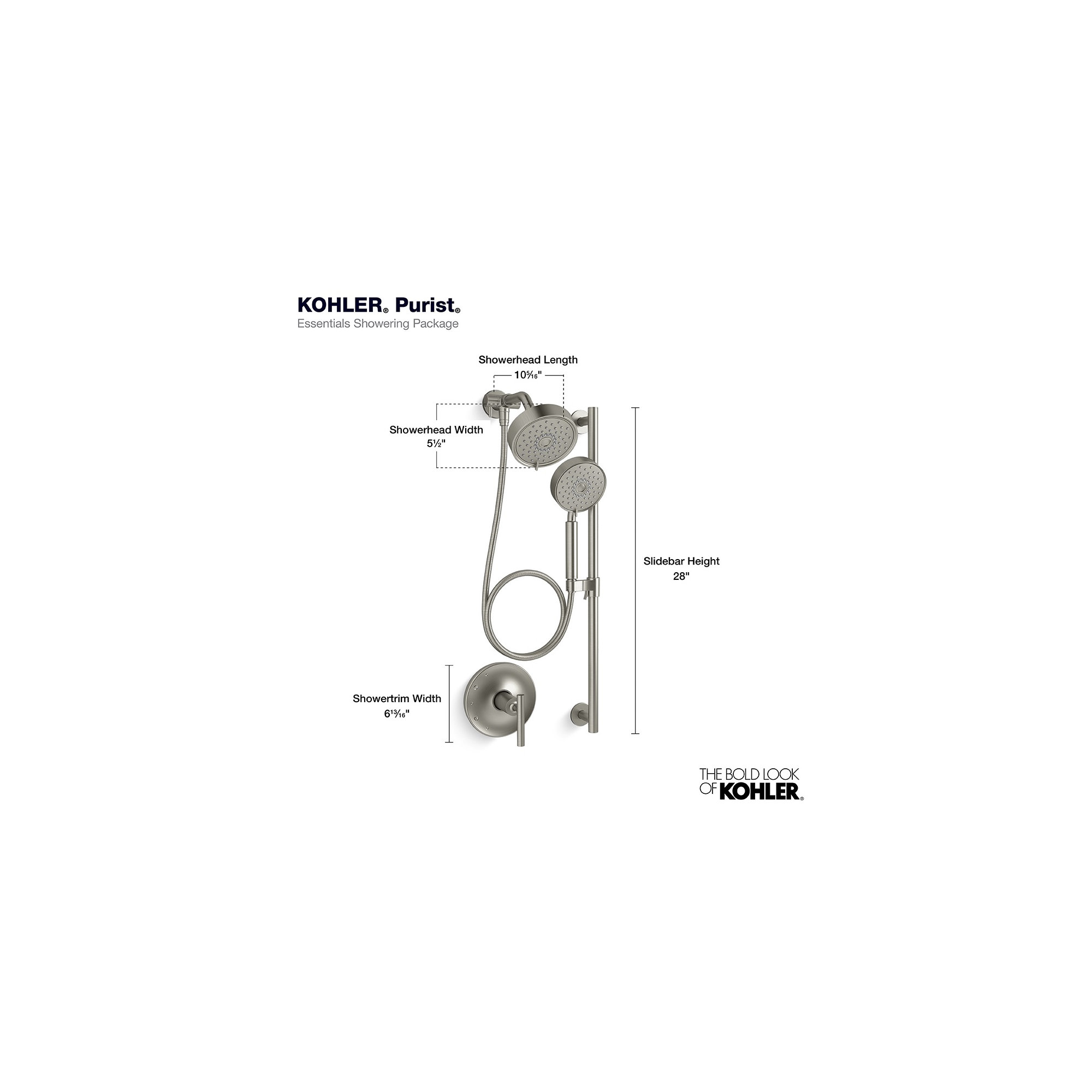 Kohler Purist Performance Showering Kit, 2.5 GPM Multifunction Showerhead and Handshower Package, Three Spray Settings