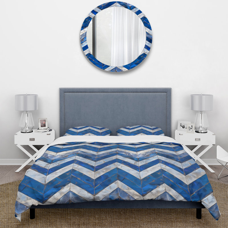 Ensemble de housse de couette bleu Midcentury Chevron II - Midcentury, Housse de couette très grand et 2 très grandes t