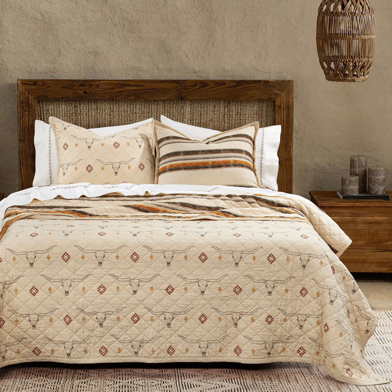 Ensemble de courtepointe réversible Maverick Longhorns, Courtepointe simple et 1 taie décorative