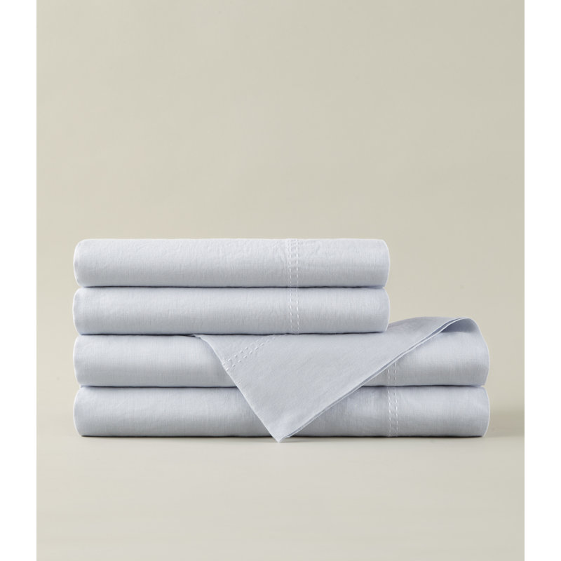 Linen Standard Sheet Set, King Sheet Set with 2 Pillowcases, Sky