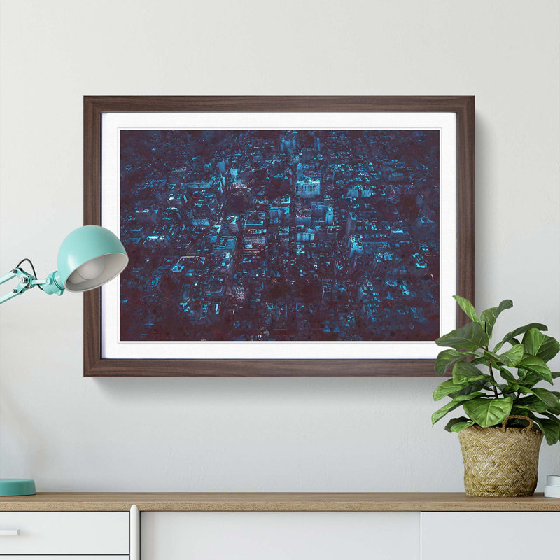 New York at Night - Picture Frame Graphic Art Print, 36cm H x 48cm W x 2cm D, Walnut Framed