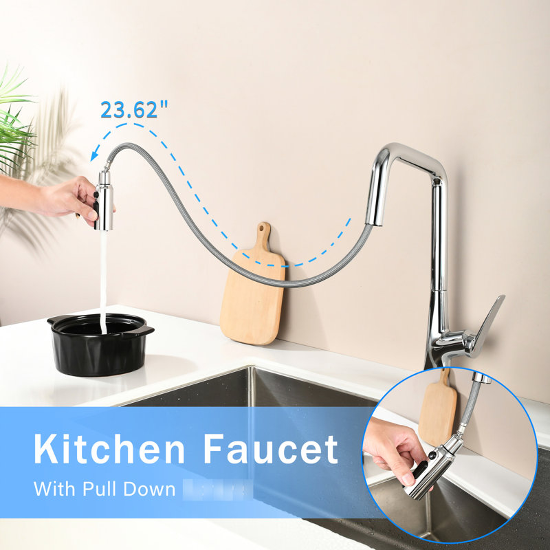 Kitchen Faucet With 3 Function , One Touch Switching Feature, High Swivels 360, Pull-Out Hose And Water Flow Modes For Use Professional 360 Switching, Swivel,