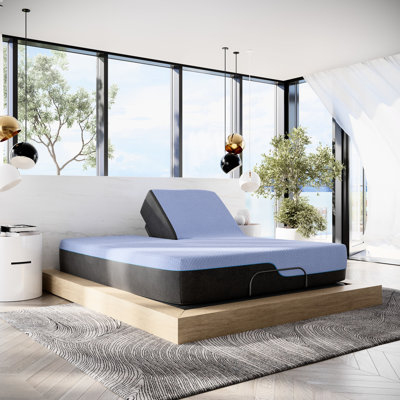 Matelas en mousse de latex à tête flexible de 12 pouces à 6 couches et base réglable, housse respirante très grand bleu, mousse de cuivre confortable, taille de soutien élevée avec base et ressorts, refroidissement apaisant pour un sommeil paisible