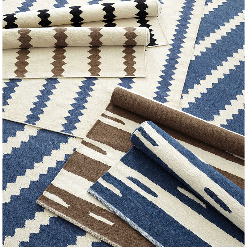 Senna Geometric Handwoven Dhurrie Ivory/Black Area Rug, Rectangle 3' x 5'