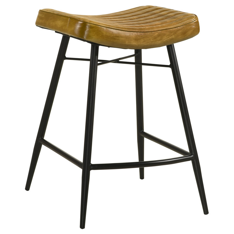 Tabouret en cuir rembourré Bayu (ensemble de 2), Chameau, Tabouret de comptoir (hauteur du siège: 25 po)