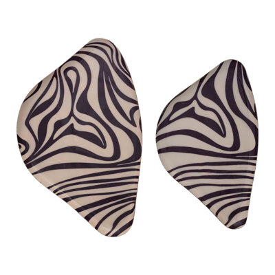 2-Piece Enameled Metal Organic Shaped Trays Striped Design and Edge