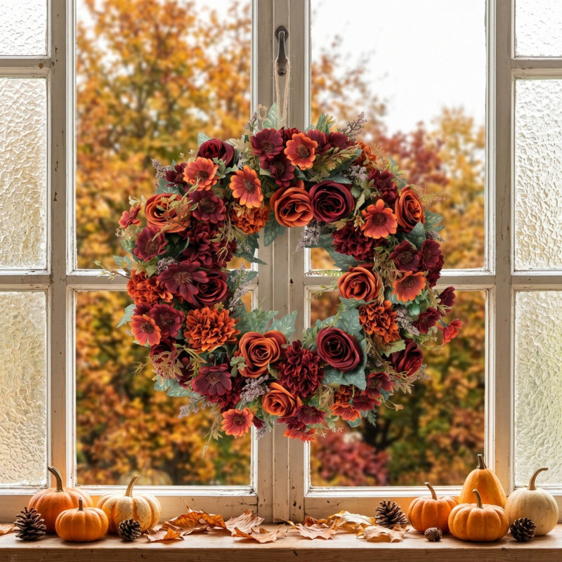 18 inch Artificial Fall Floral Wreath