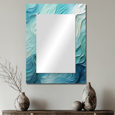 Aqua Blue And White Serenity Swirl I - Modern Wall Mirror