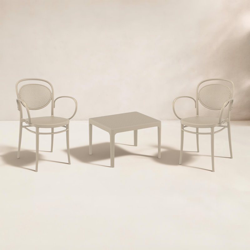 Farrah Stackable Polypropylene Patio Conversation Set, Beige