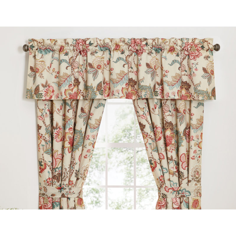 Haylie Floral Cotton Blue and Beige Window Panel Set