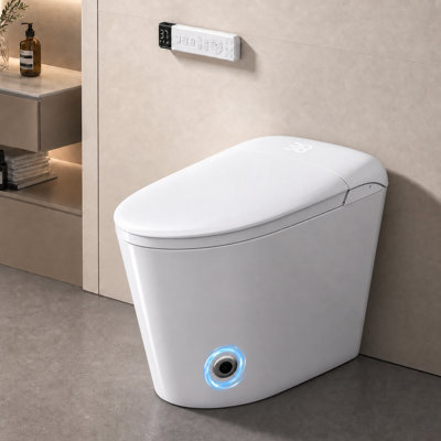 Toilette électrique une pièce à bidet, siège chauffant avec jet d'eau chaude, capteur de pieds à chasse automatique, toilette intelligente allongée sans réservoir