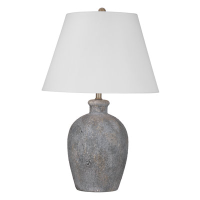 Fremont Weathered Gray Ceramic Urn Table Lamp with White Shade