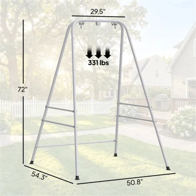 Support pour fauteuil hamac en acier thermolaqué blanc, structure de balancelle extérieure avec mousquetons et patins antidérapants, capacité de charge de 150 kg