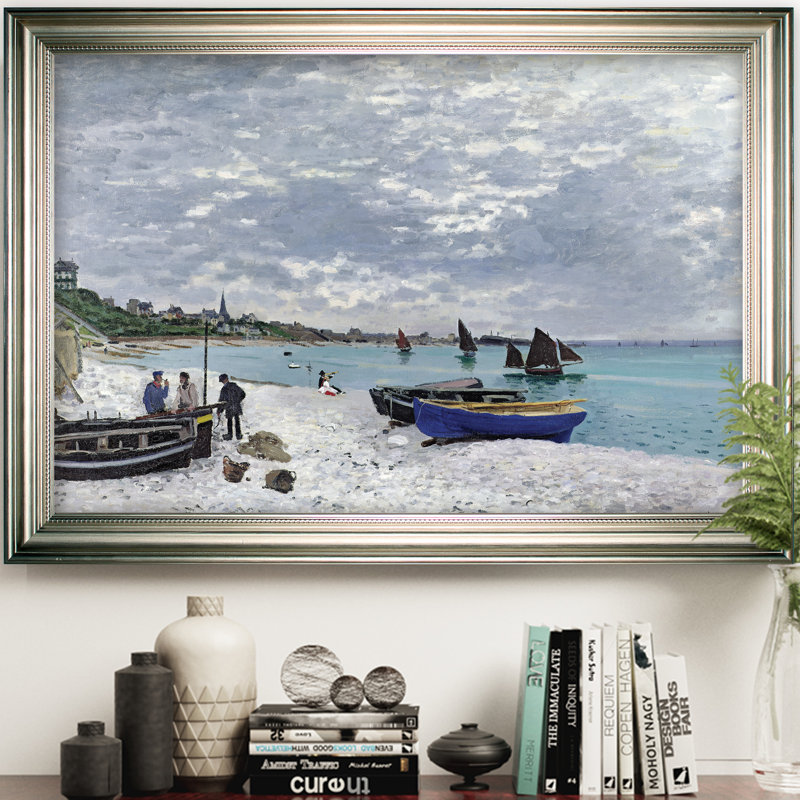 « the beach » par claude monet, reproduction de peinture à l’huile sur toile tendue encadrée