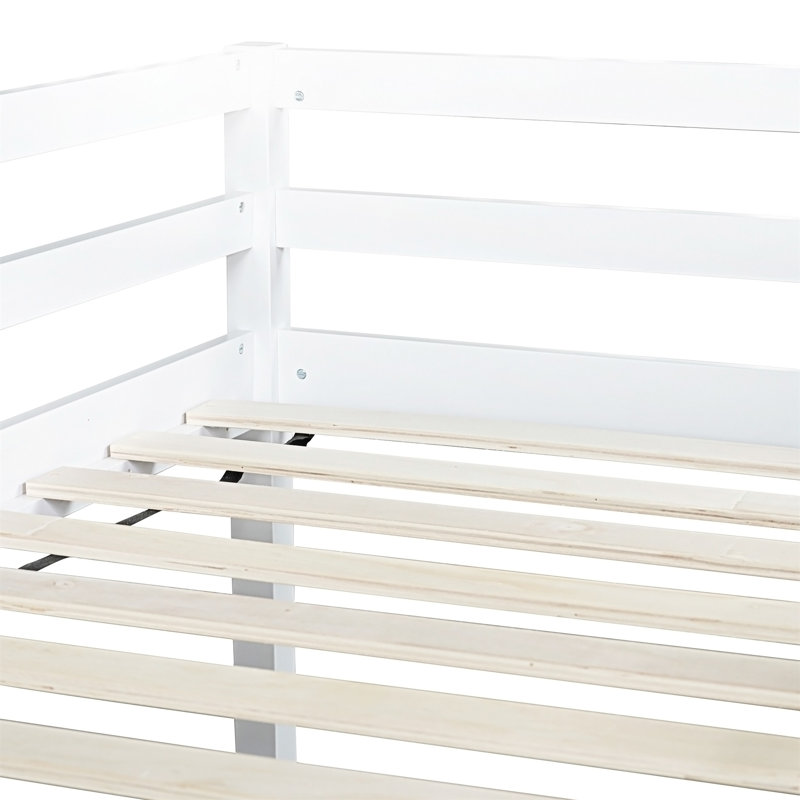 Low Loft Bed with Slide, White