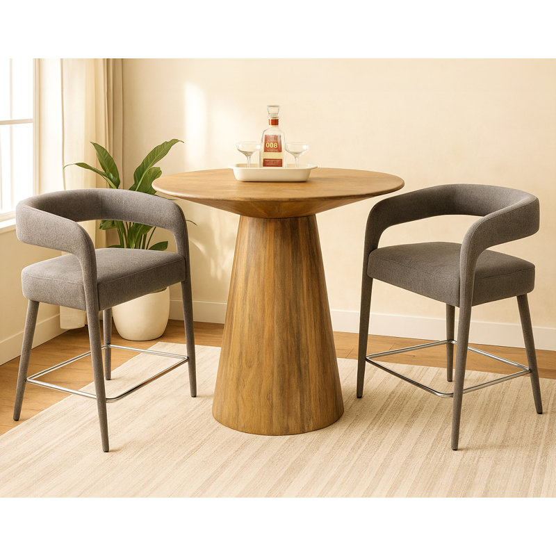 Jaden 36" Counter Table Set With 2 Galway Counter Chairs In Dark Gray Linen