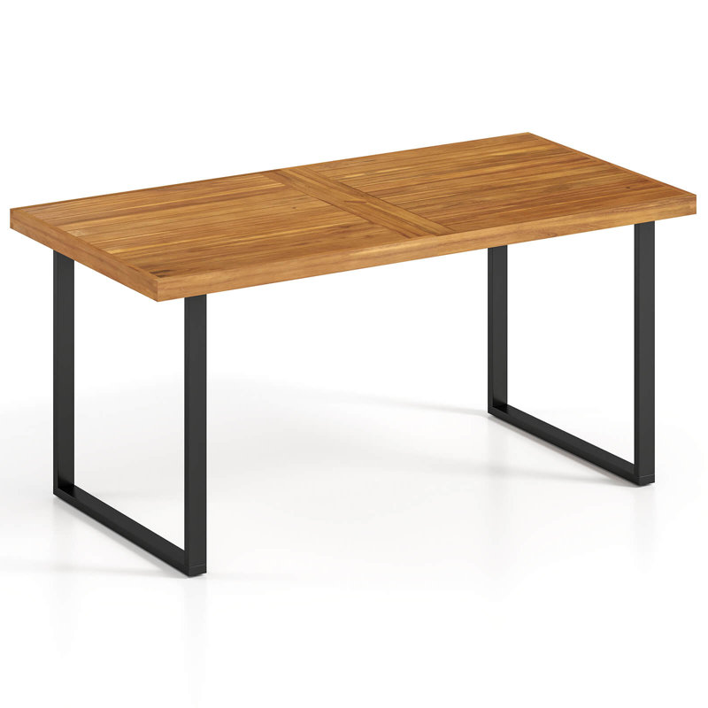 Table de salle à manger 63 po en bois d'acacia avec pieds en métal robustes 1,97 po