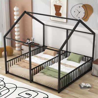 Lit plateforme simple en bois massif noir