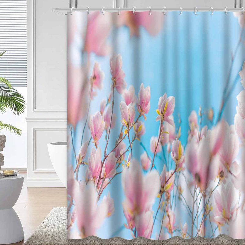 Rideau de douche Spring Blue Magnolia avec 12 crochets, L 72 po x l 78 po