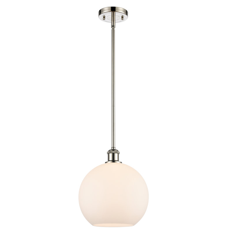 Luminaire suspendu sphère 1 lumière Baran, Ampoule DEL 6 watts Vinage, Blanc mat, Nickel poli