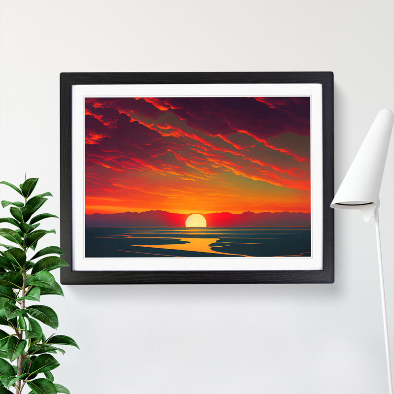 Lush Ocean Beach Sunset - Single Picture Frame Print, 46cm H x 64cm W x 2cm D, Black