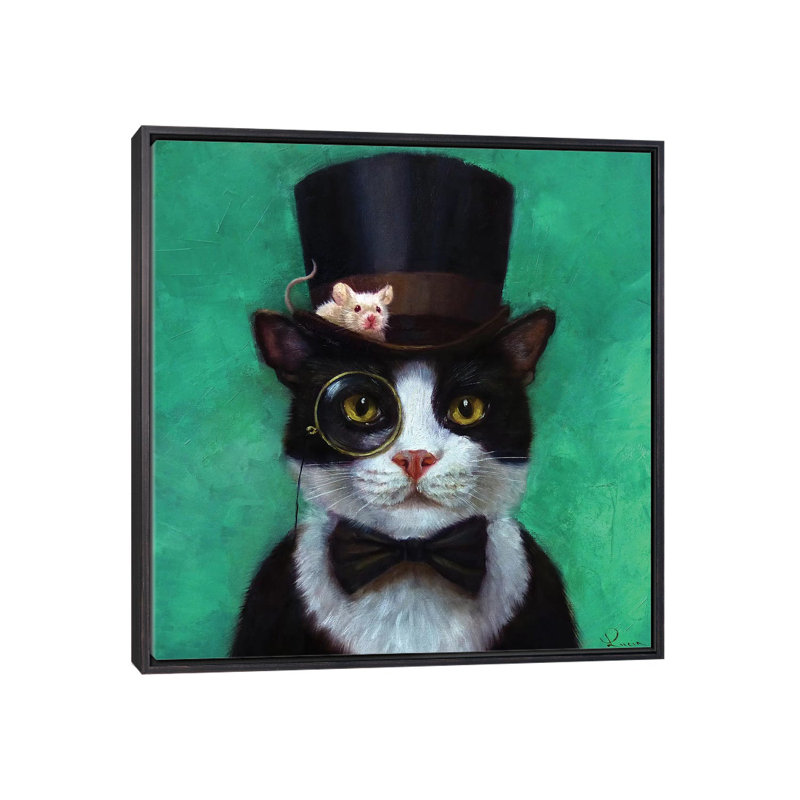 «Tuxedo Cat», art encadré, H 26 po x l 26 po x P 1,5 po, Toile encadrée noir délavé