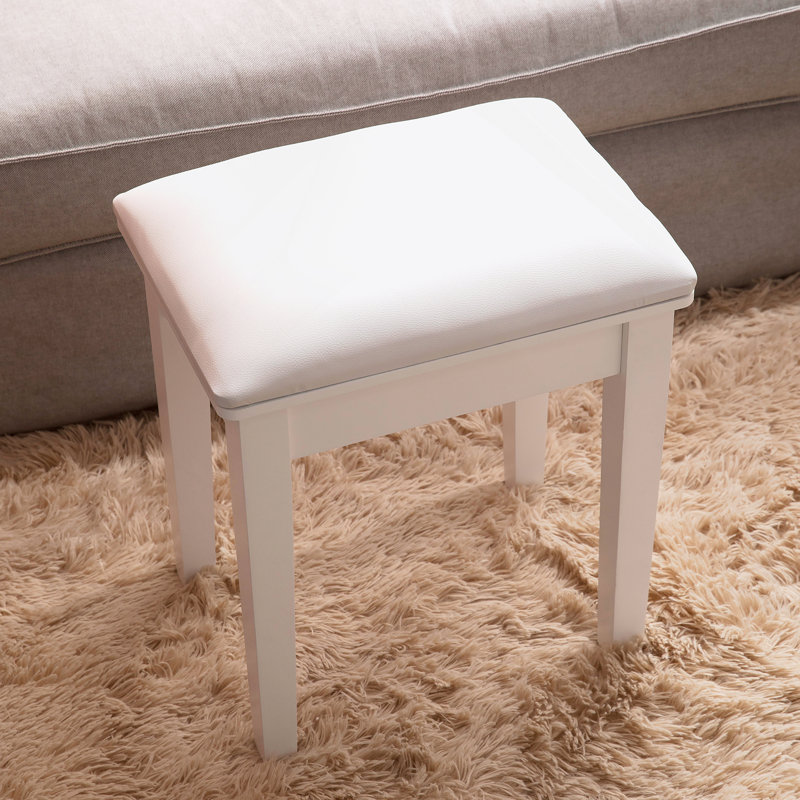 Tabouret de coiffeuse avec coussin et pieds solides, blanc