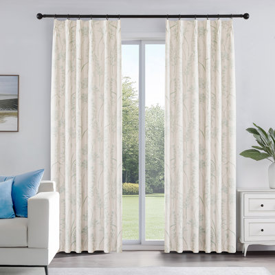 100% Blackout Floral Print Polyester Thermal Insulated Curtains With 12 Metal Rings & 12 Hooks, Pinch Pleat Window Treatments For Bedroom/Living Room (Set of 2)