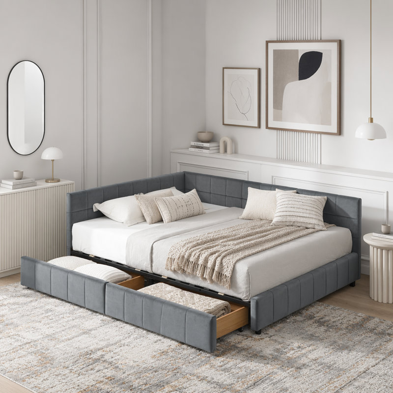 Lit de jour en velours avec capitonnage, Grey