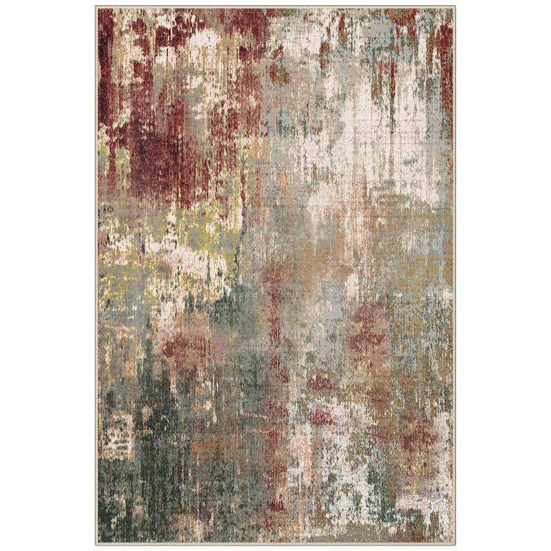 Modern Abstract Printed Area Rug Non-Slip Machine Washable Low Pile for Living Room Bedroom, Red/Brown, Rectangle 8' x 10'