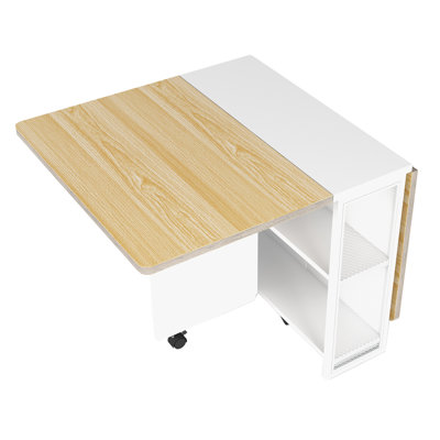 Folding Dining Table with 2 Tier Storage-Extendable Drop Leaf Space Saving Kitchen Dining Room Tables