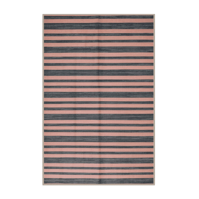 Tapis beige à rayures horizontales lavable à la machine, Rectangle 7 pi x 10 pi