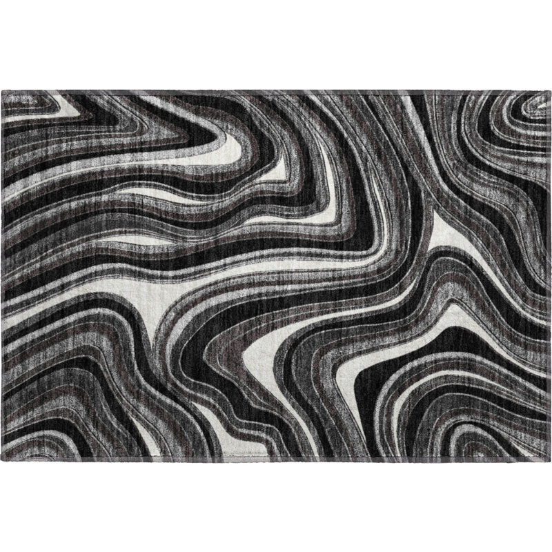 Premium Machine Washable Prisco Black Rug, Rectangle 1'8" x 2'6"