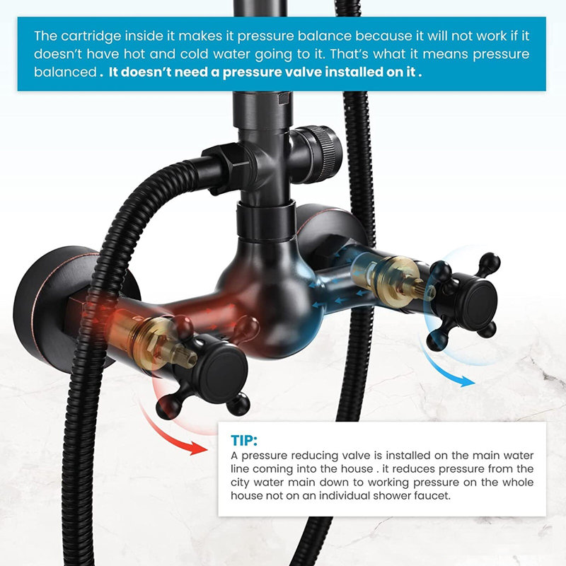 Ensemble de douche en bronze huilé avec pomme de douche à pluie de 8 po Mosson, douche à main en laiton rétro et mélangeur à poignée croisée, système de barre de glissière murale