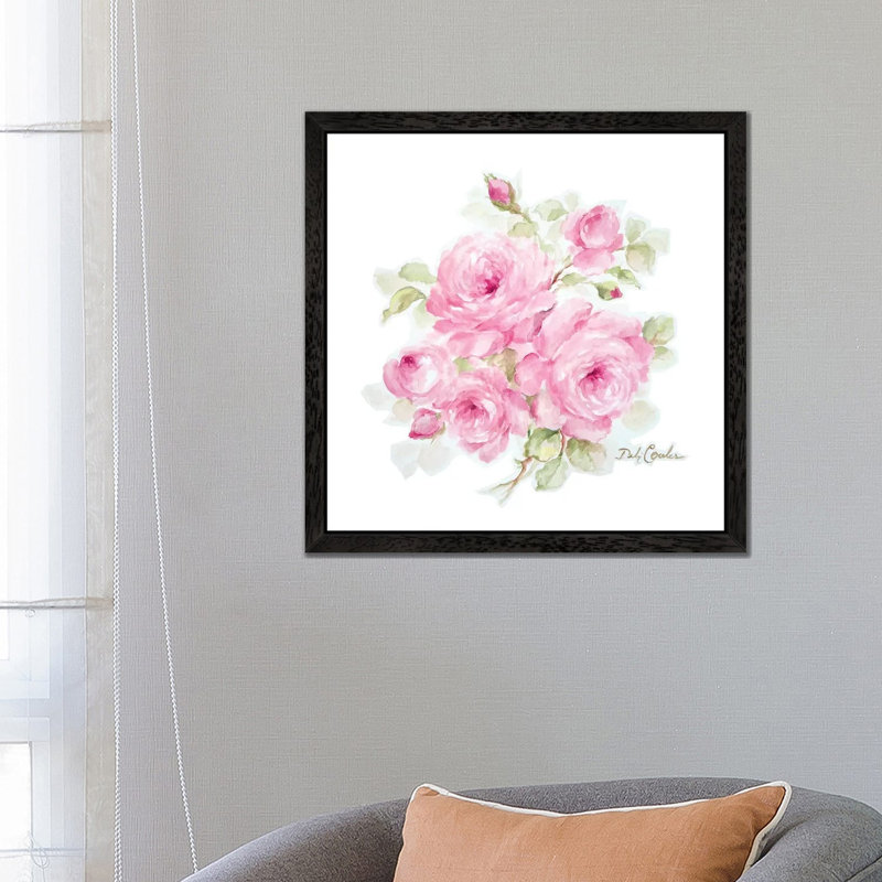 Romantic Roses by Debi Coules - Floater Frame Painting on Canvas, Black, 45.72 cm H x 45.72 cm W